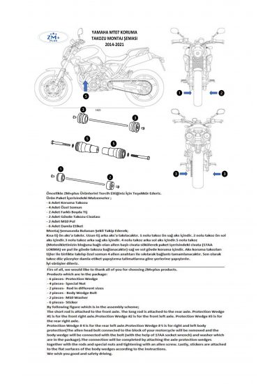Yamaha MT07 FZ07 Koruma Takozu 6 Parça Full Set