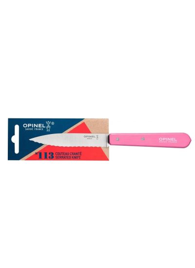 Opinel Essential No:113 Paslanmaz Çelik Tırtıklı Soyma Bıçağı Pembe
