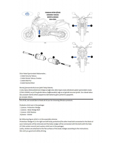 Yamaha MT09 FZ09 Koruma Takozu Gövde Koruma