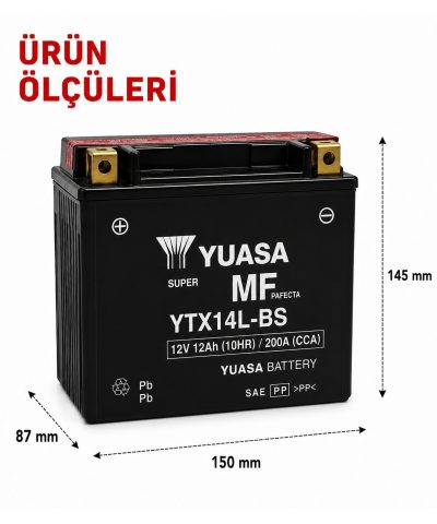 Yuasa YTX14L-BS 12V 12Ah 200A AGM Bakımsız Motosiklet Aküsü Harley