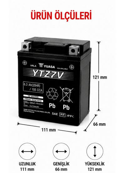 Yuasa YTZ7V (WC) 12V 6Ah 105A AGM Bakımsız Motosiklet Aküsü Tak Çalıştır