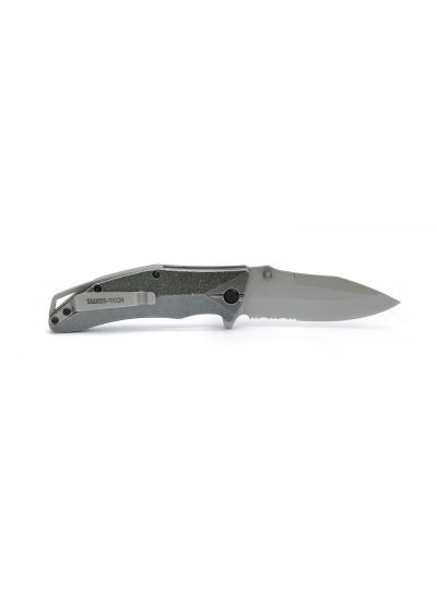 Swiss+Tech Alüminyum Gövde Yarı Tırtıklı Katlanır Çakı - AUS-8 Çelik Kamp ve EDC Cep Çakısı