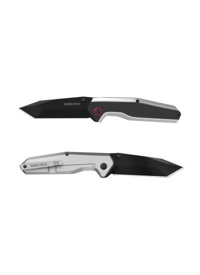 Swiss+Tech Katlanır Çakı - Black TiNi Kaplama, AUS-8 Çelik, Hibrit Çelik & G10 Kabza EDC Kamp Bıçağı
