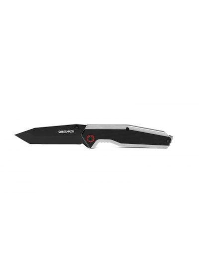 Swiss+Tech Katlanır Çakı - Black TiNi Kaplama, AUS-8 Çelik, Hibrit Çelik & G10 Kabza EDC Kamp Bıçağı